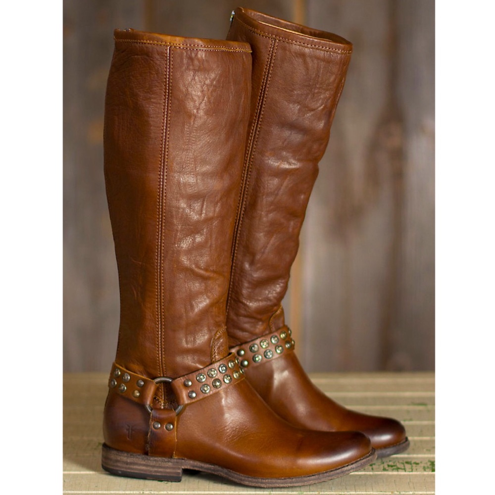 Frye Phillip Harness Cognac Leather Tall Boots - Picture 4 of 16